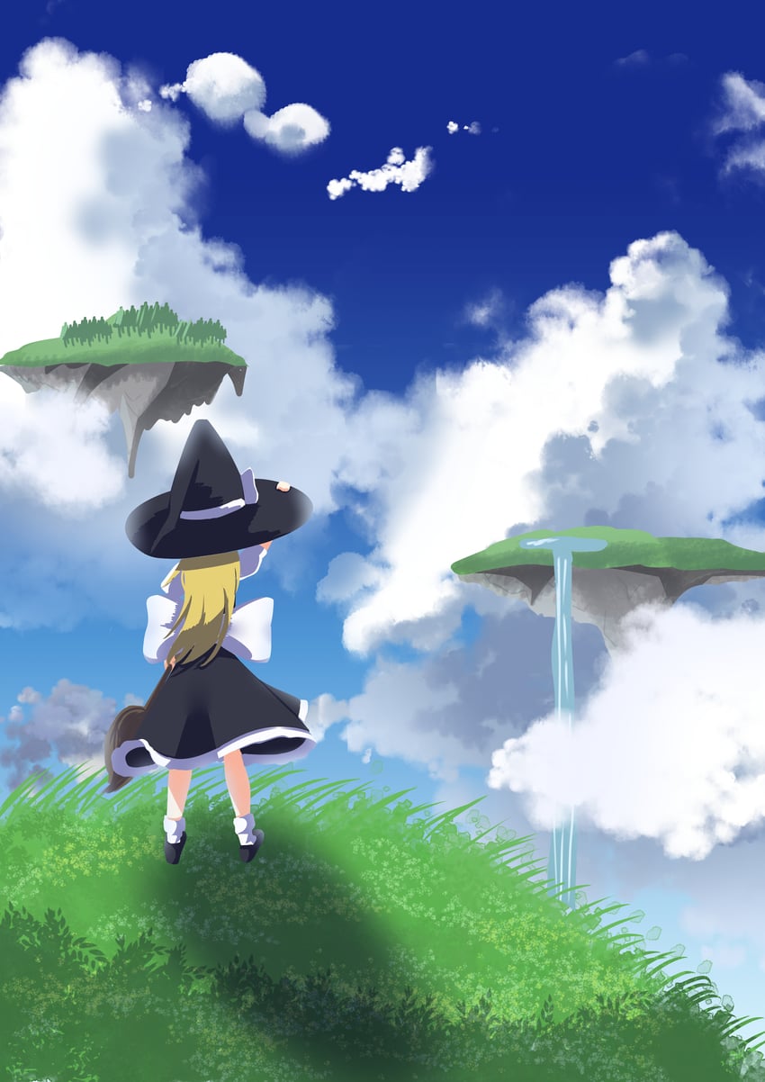 东方Project、雾雨魔理沙 1名女孩 后背蝴蝶结 黑帽子 黑鞋 黑色裙子
