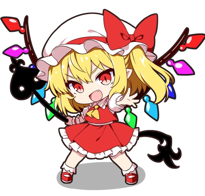 东方Project、芙兰朵露·斯卡蕾特 1名女孩 阿斯科特领巾 金发 蝴蝶结 有领衬衫
