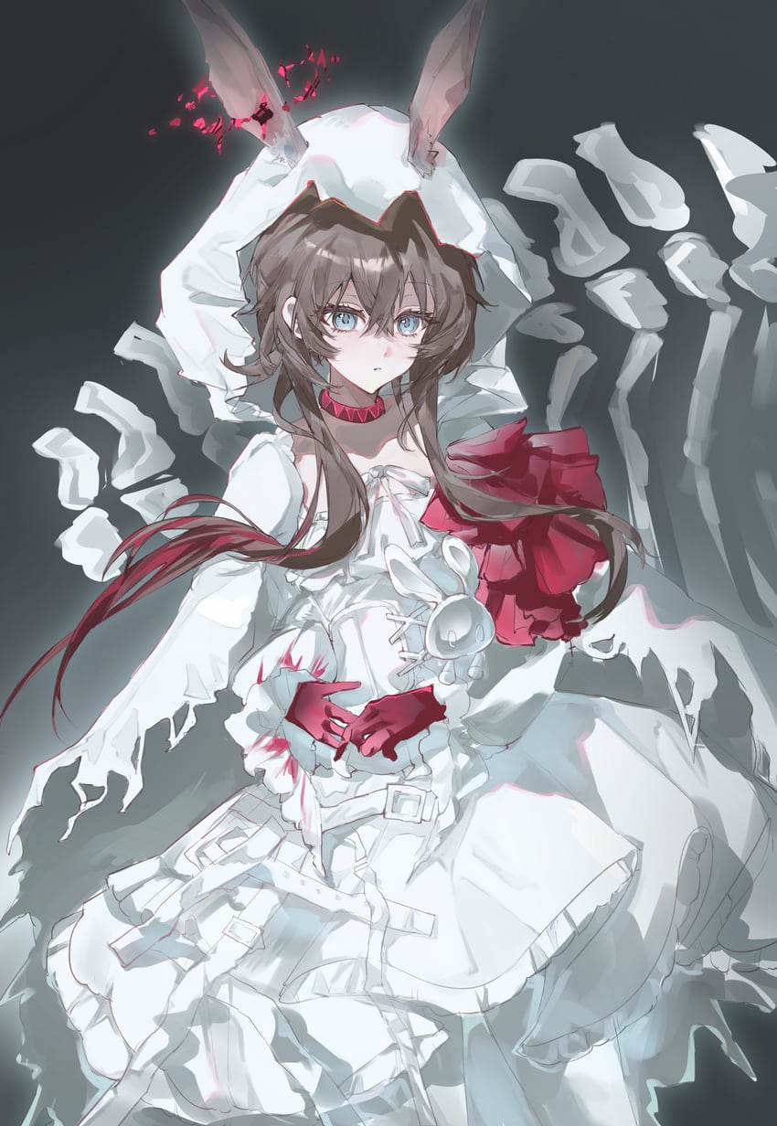 明日方舟、时尚芭莎、阿米娅 (明日方舟) 1名女孩 兽耳毛 兽耳 动物骨架 蓝眼
