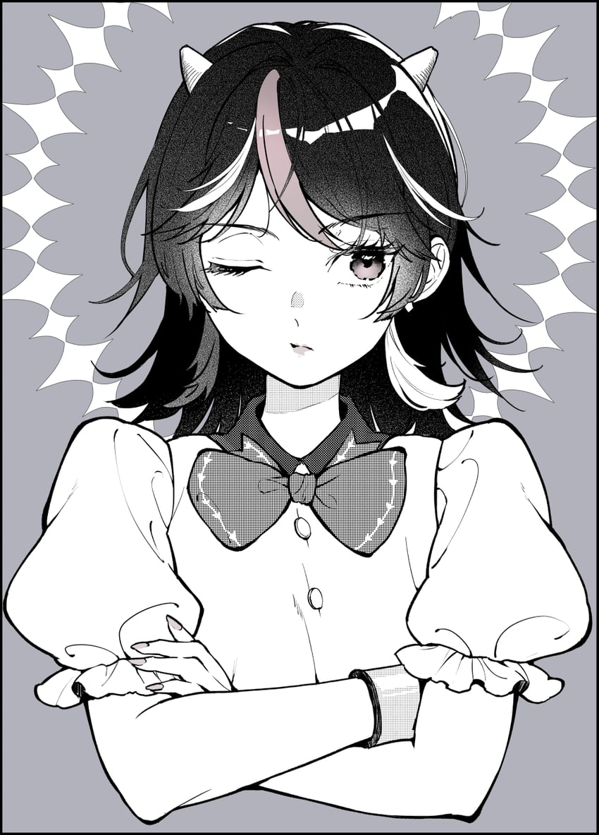 东方Project、鬼人正邪 1名女孩 黑发 蝴蝶结 蝶形领结 闭嘴