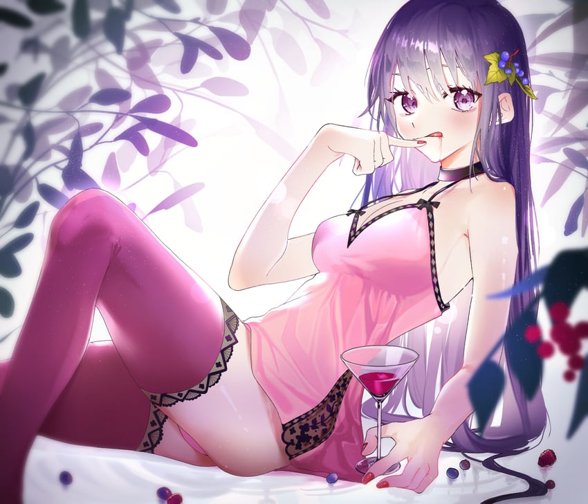 原创 1名女孩 :q 酒 娃娃装睡衣 裸臂