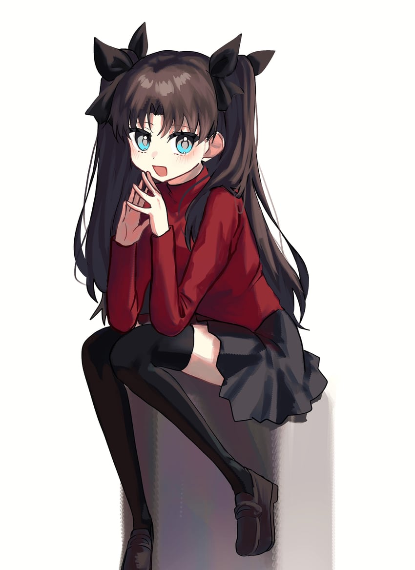 Fate/stay night、Fate系列、远坂凛 1名女孩 黑色丝带 黑色裙子 黑色过膝袜 蓝眼
