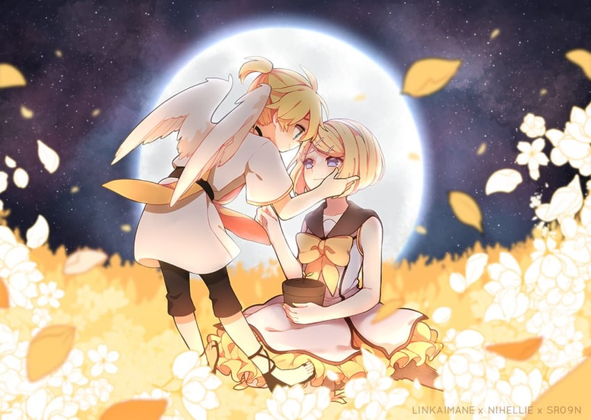 sigh (vocaloid)、VOCALOID、镜音连 1名男孩 1名女孩 呆毛 天使翅膀 作者名