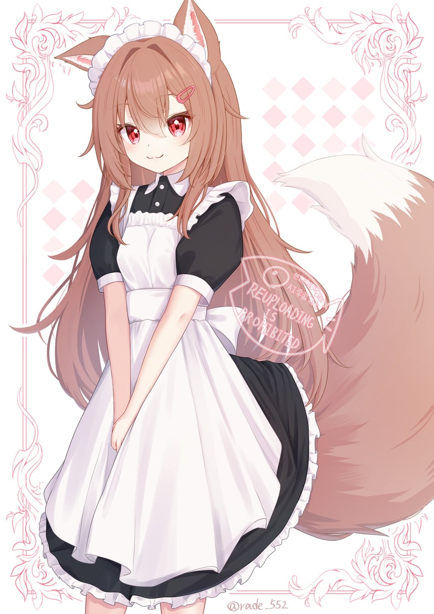 原创 1名女孩 猫脸笑 兽耳 围裙 黑色连衣裙
