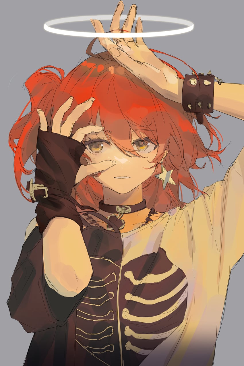 明日方舟、能天使 (明日方舟)、能天使 (新约) (明日方舟) 1名女孩 替换服装 举手 黑色项圈 手链