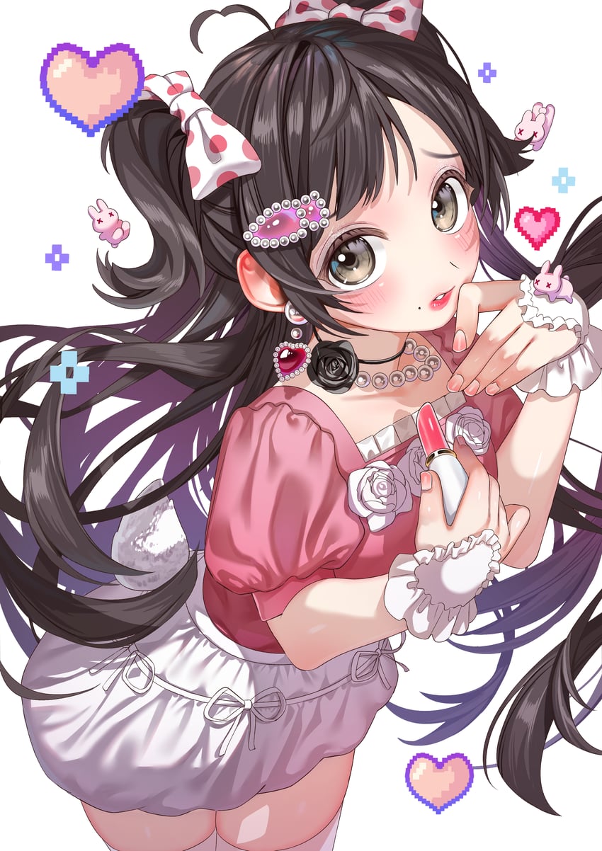 原创 1名女孩 呆毛 黑发 脸红 蝴蝶结