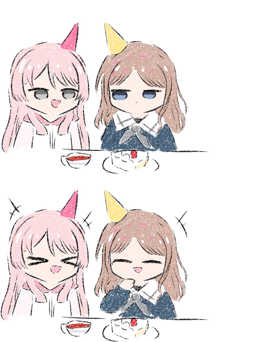 BanG Dream!、Bang Dream! It's MyGO!!!!!、千早爱音 2名女孩 闭眼挤眼 生日蛋糕 棕发 蛋糕