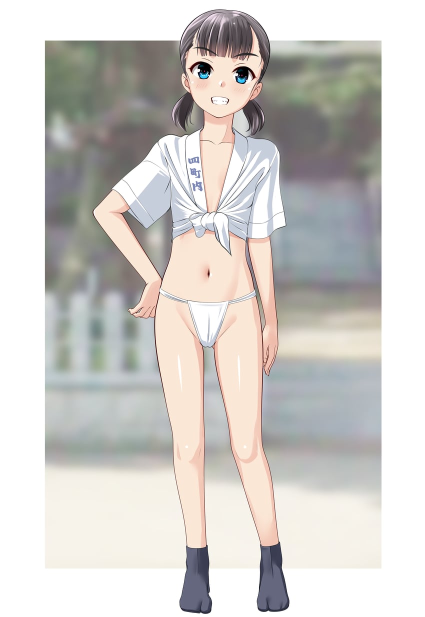 原创 1名女孩 黑发 模糊 模糊背景 遮盖肚脐