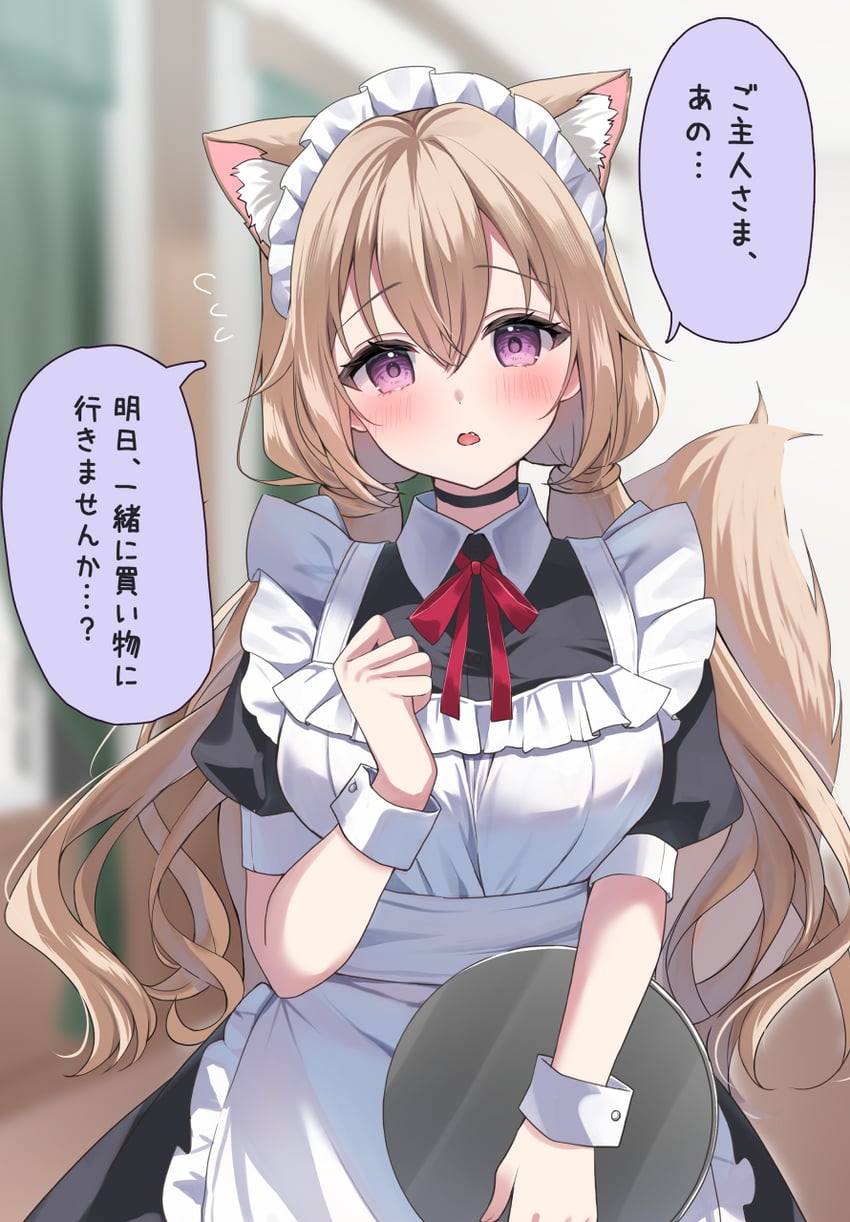 原创、菲奥 (哈米可) 1名女孩 兽耳毛 兽耳 围裙 黑色项圈