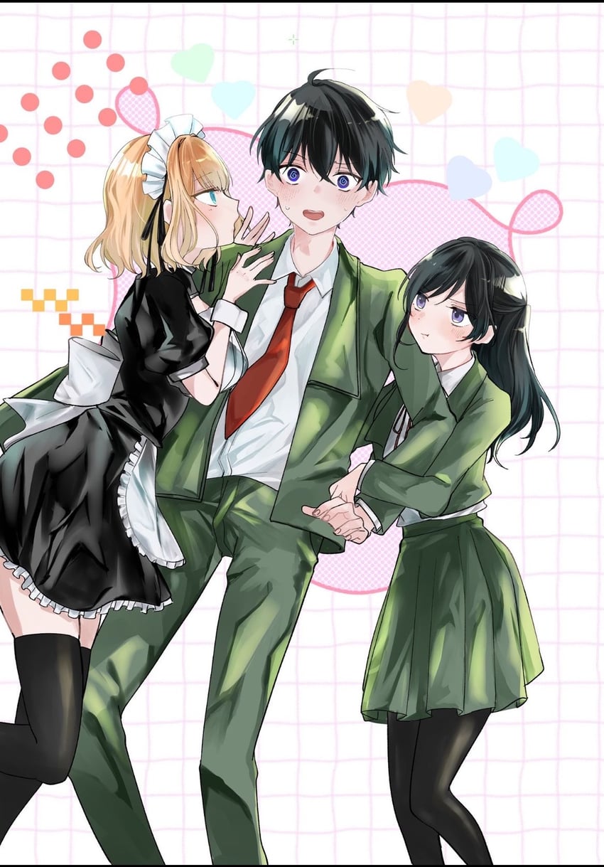 原创 1名男孩 2名女孩 @_@ 围裙 抱住手臂