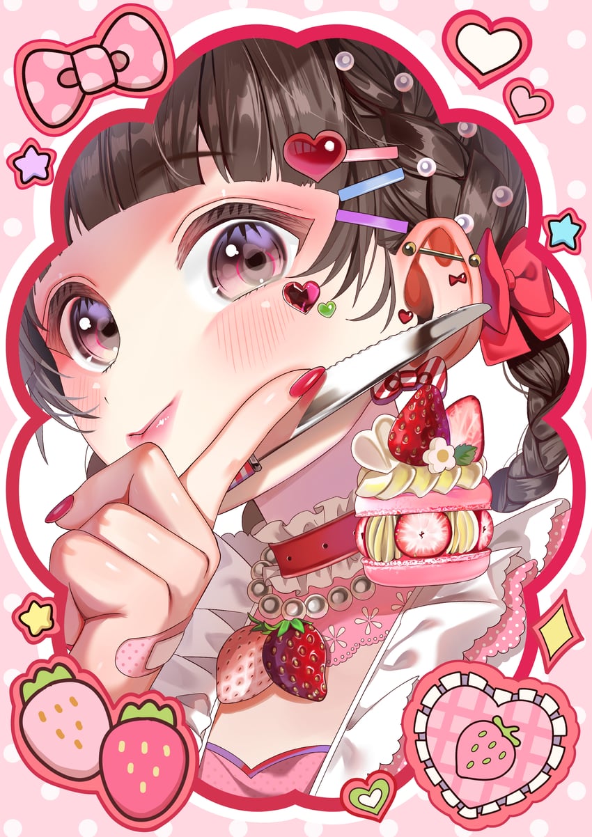 原创 1名女孩 齐刘海 脸红 蝴蝶结 辫子
