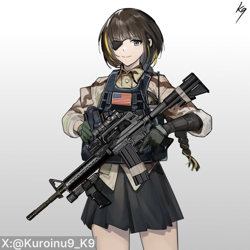 少女前线、M16A1 (少女前线) 1名女孩 美国国旗 护臂 突击步枪 裸腿