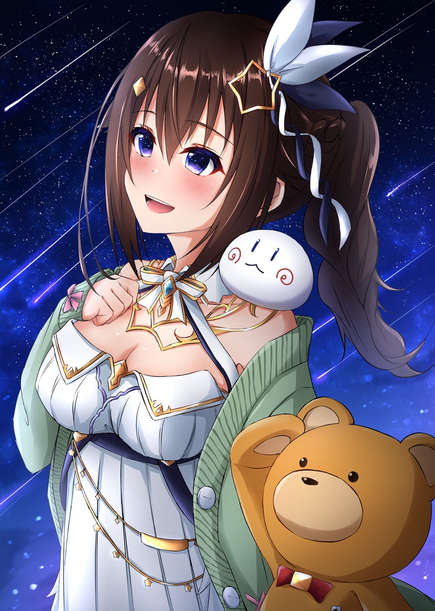 Hololive、鮟鱇肝 (时乃空)、努努 (时乃空) 1名女孩 脸红 辫子 辫子马尾 乳房
