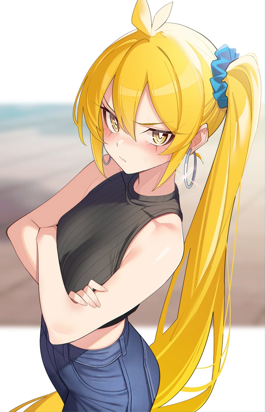 VOCALOID、亚北音留 1名女孩 呆毛 金发 乳房 交叉双臂