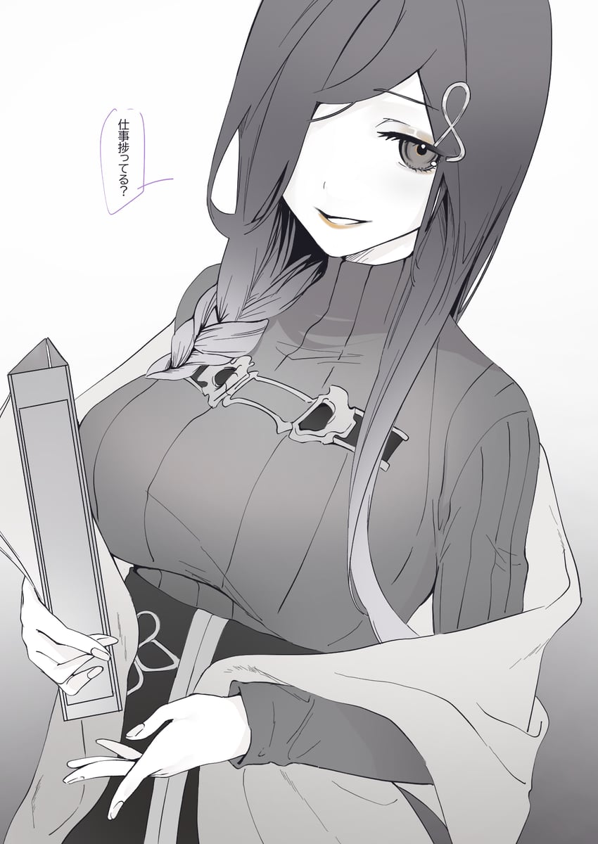 彩虹社、白雪巴、白雪巴 (第一套服装) 1名女孩 乳房 渐变背景 灰度 单眼遮盖