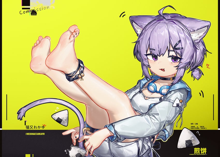 Hololive、猫又小粥 1名女孩 呆毛 兽耳 脚链 作者名
