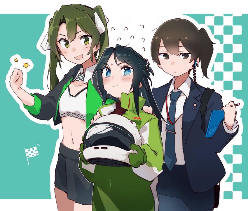 舰队Collection、加贺 (舰娘)、葛城 (舰队收藏) 3人女子 :D 替换服装 黑发 黑色夹克