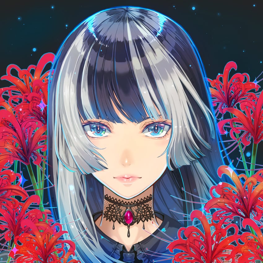 Hololive、hololive DEV_IS、儒乌风亭螺钿 1名女孩 黑色背景 黑色项圈 黑发 蓝眼