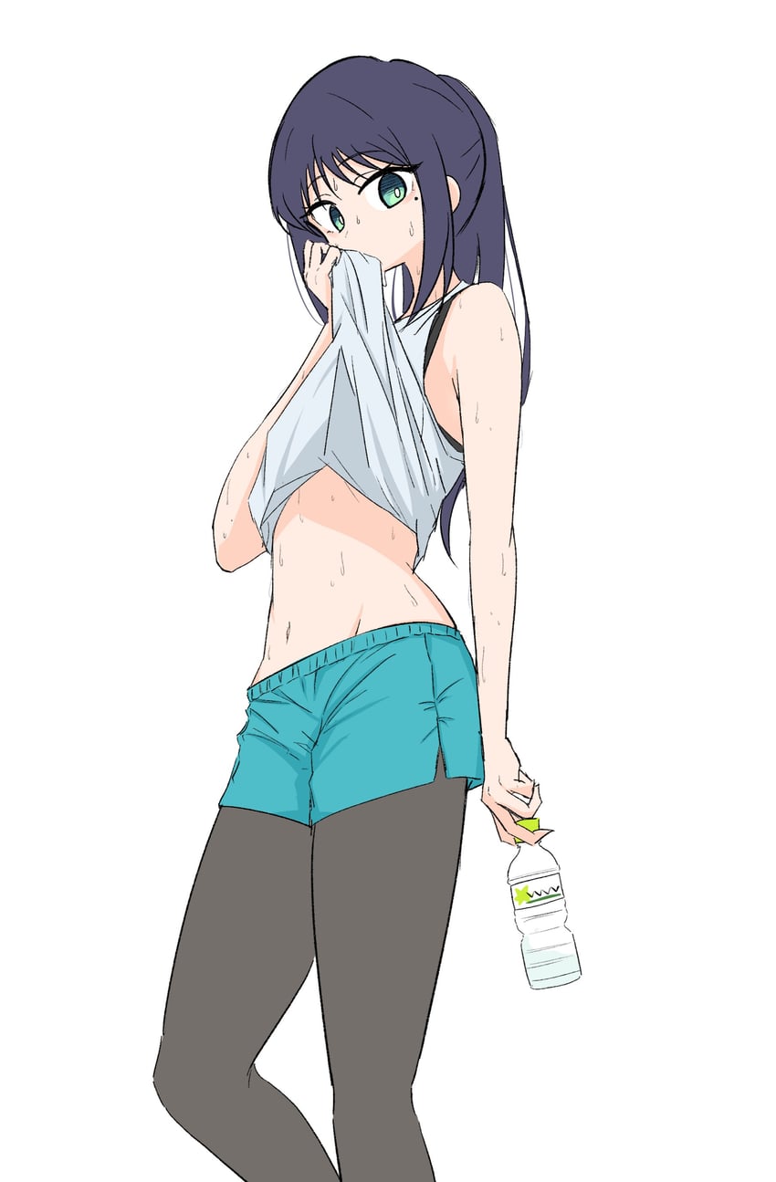 超辉夜姬!、坂寄伊吕波 1名女孩 替换服装 发型长度变动 (更长) 水色短裤 手臂放在侧边