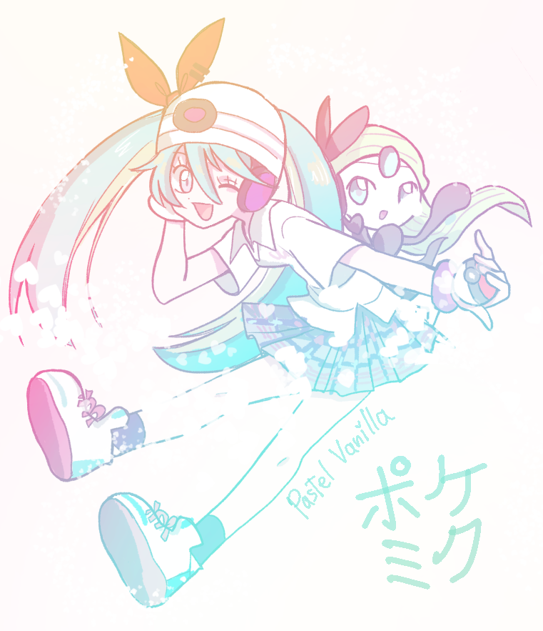 宝可梦、宝可梦×初音未来联动项目、VOCALOID 1名女孩 水色瞳 水色发 针织帽 头发穿过头饰