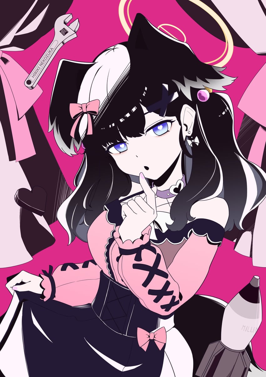蔚蓝档案、Darling Dance (Vocaloid)、响 (蔚蓝档案) 1名女孩 惊讶 兽耳 露肩 黑发
