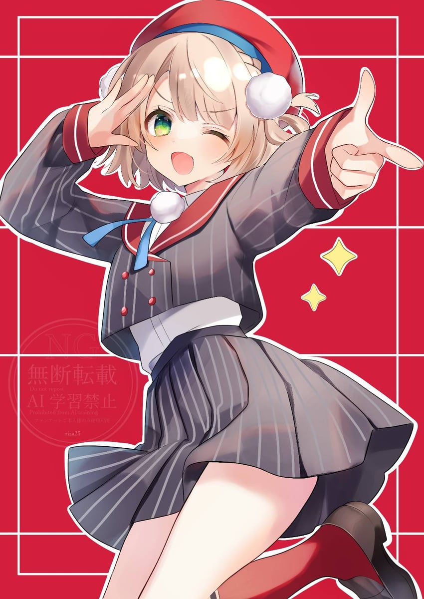 个人势虚拟主播、时雨羽衣 (第一套服装) (VTuber)、时雨羽衣(VTuber) 1名女孩 :D 微笑 贝雷帽 黑鞋
