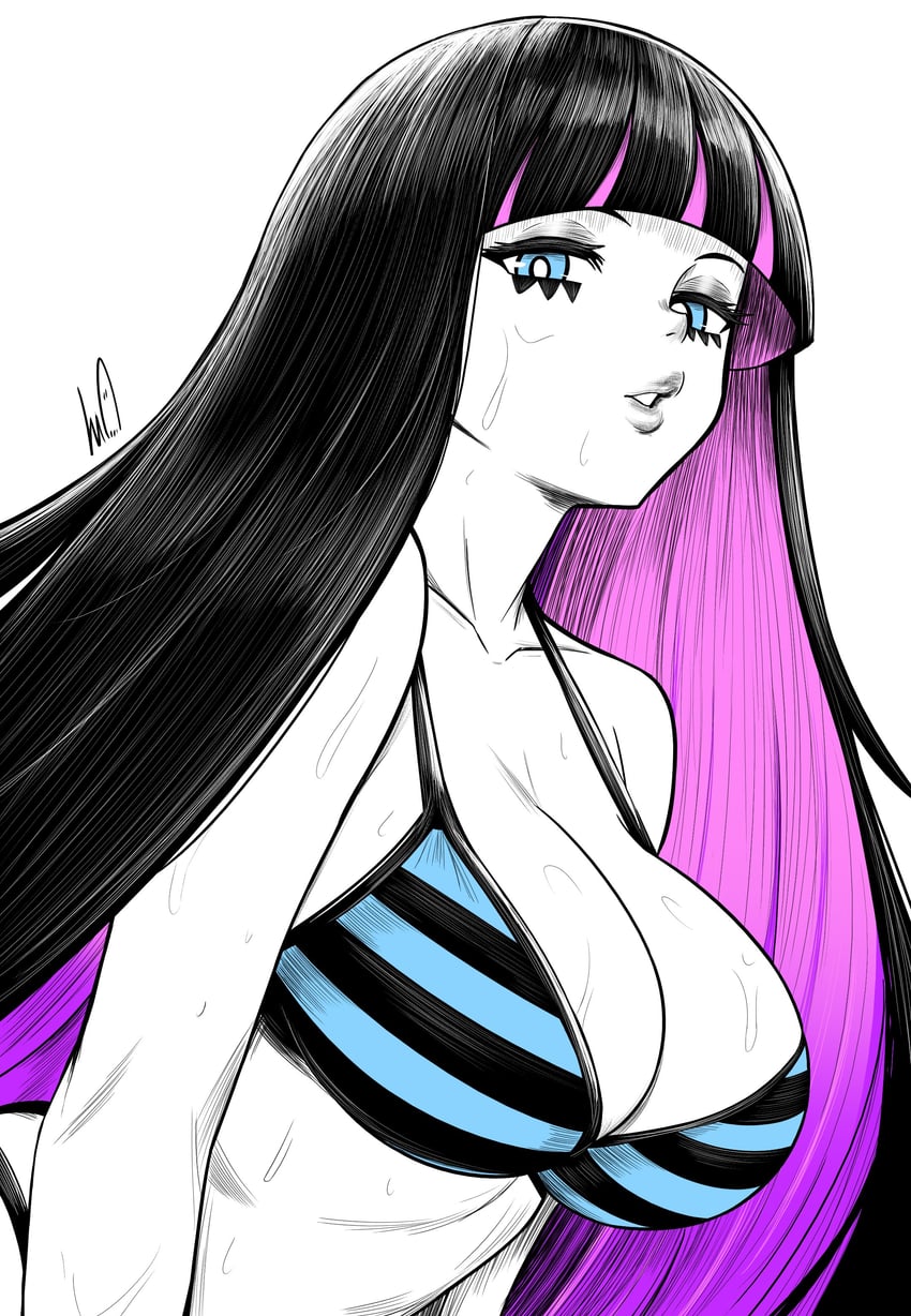 吊带袜天使、Stocking (吊带袜天使) 1名女孩 比基尼 黑发 蓝眼 齐刘海