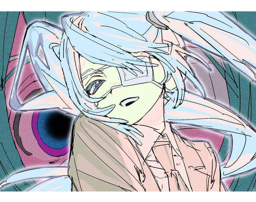 监控 (Vocaloid)、VOCALOID、初音未来 1名女孩 西装外套 蓝眼 蓝发 特写