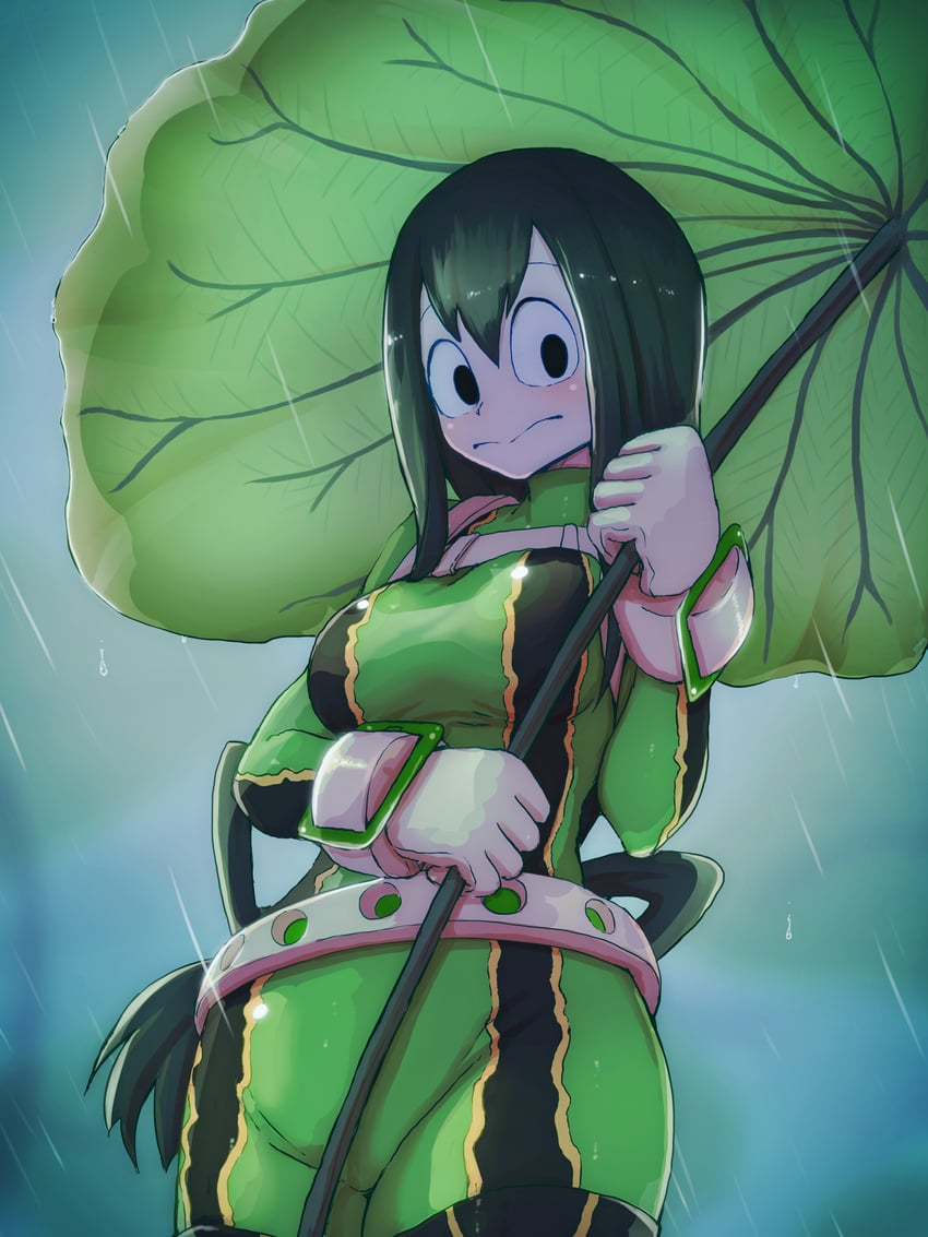 我的英雄学院、蛙吹梅雨 1名女孩 腰带 脸红 蛙娘 手套