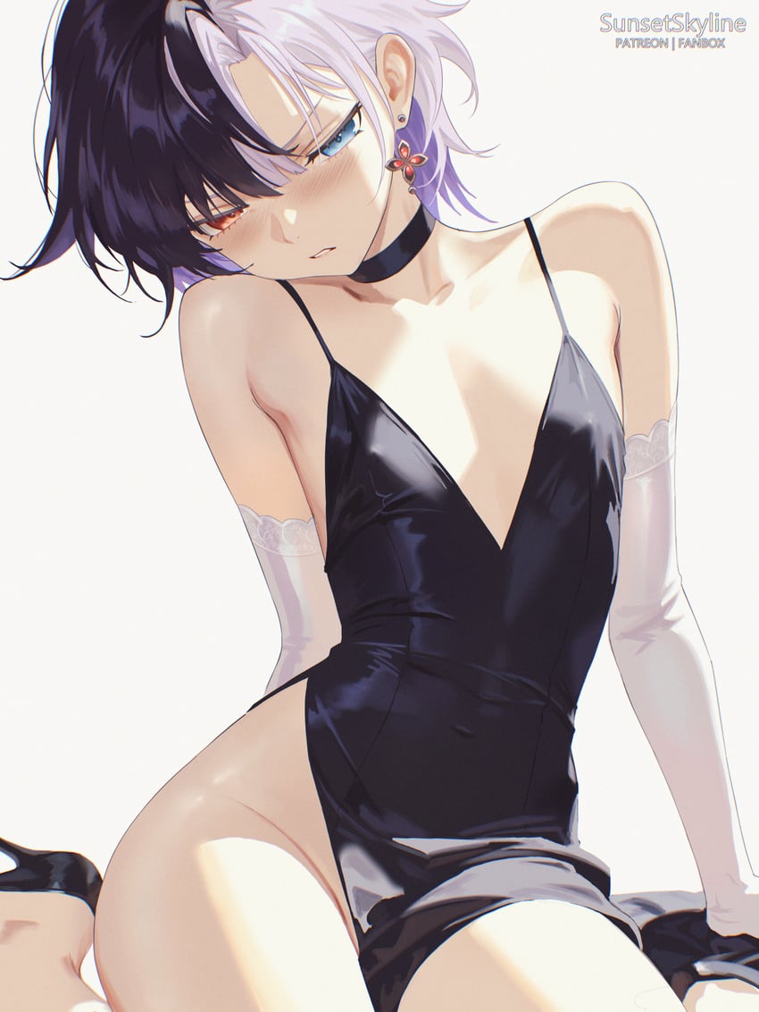 个人势虚拟主播、凛·潘罗斯 (VTuber)、凛·彭罗斯 (Rin 1.0) 1名女孩 作者名 露肩 黑色项圈 黑色连衣裙
