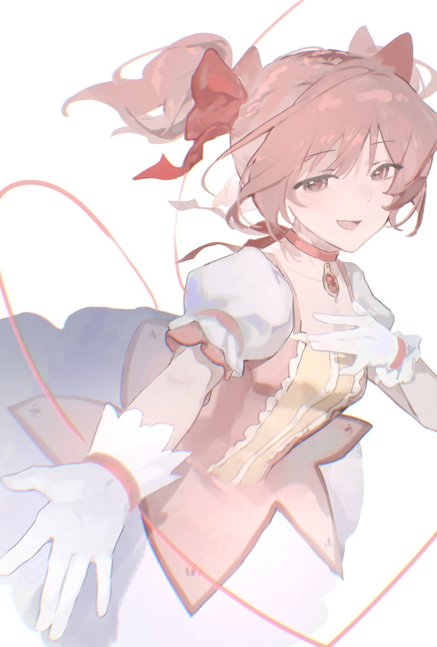 魔法少女小圆、魔法少女小圆、鹿目圆 1名女孩 蝴蝶结 项圈 连衣裙 荷叶边袖