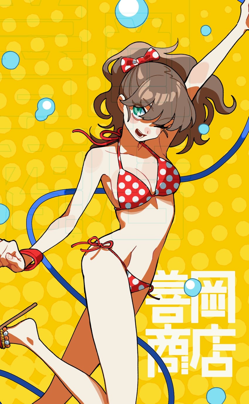 二次元插画 1名女孩 举手 比基尼 蝴蝶结 乳房