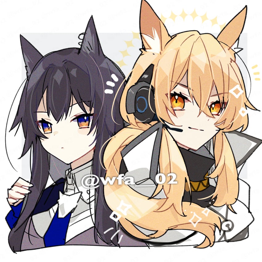 明日方舟、临光 (明日方舟)、耀骑士临光 (明日方舟) 2名女孩 兽耳毛 兽耳 黑发 金发
