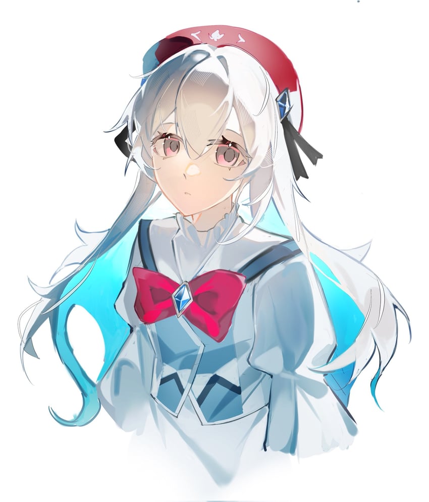 韵律源点 Arcaea、光 (Arcaea) 1名女孩 贝雷帽 蝴蝶结 挂耳染 连衣裙