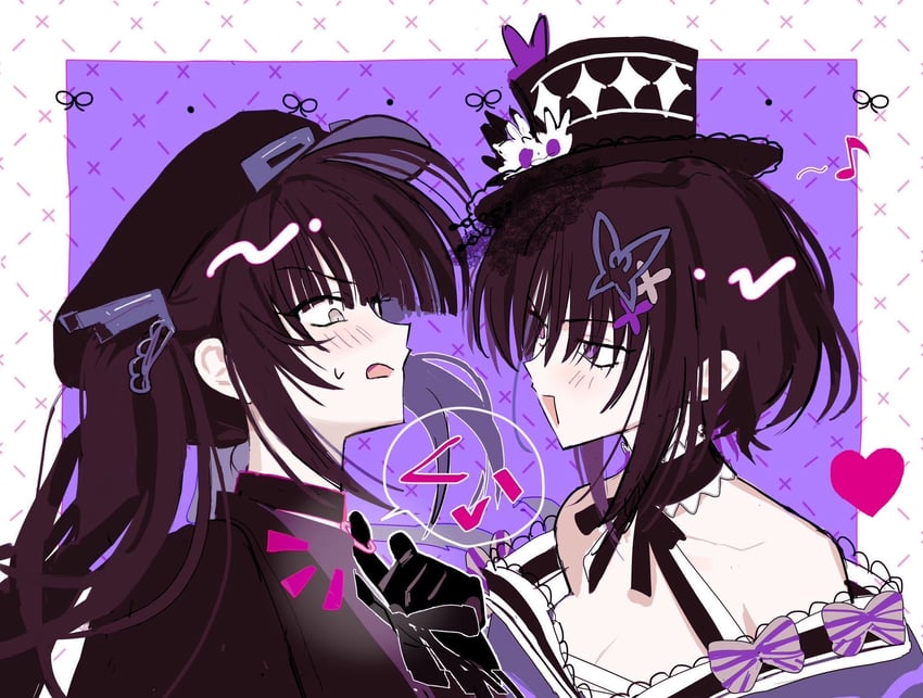 魔法少女的小镇审判、宝钟玛歌、黑部奈乃花 2名女孩 露肩 黑色项圈 黑发 黑帽子