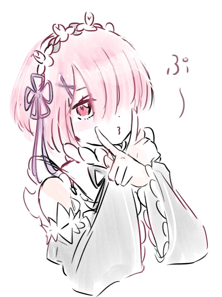 Re:从零开始的异世界生活、拉姆 (Re:Zero) 1名女孩 躯干截断 交叉手腕 发饰 单眼遮盖