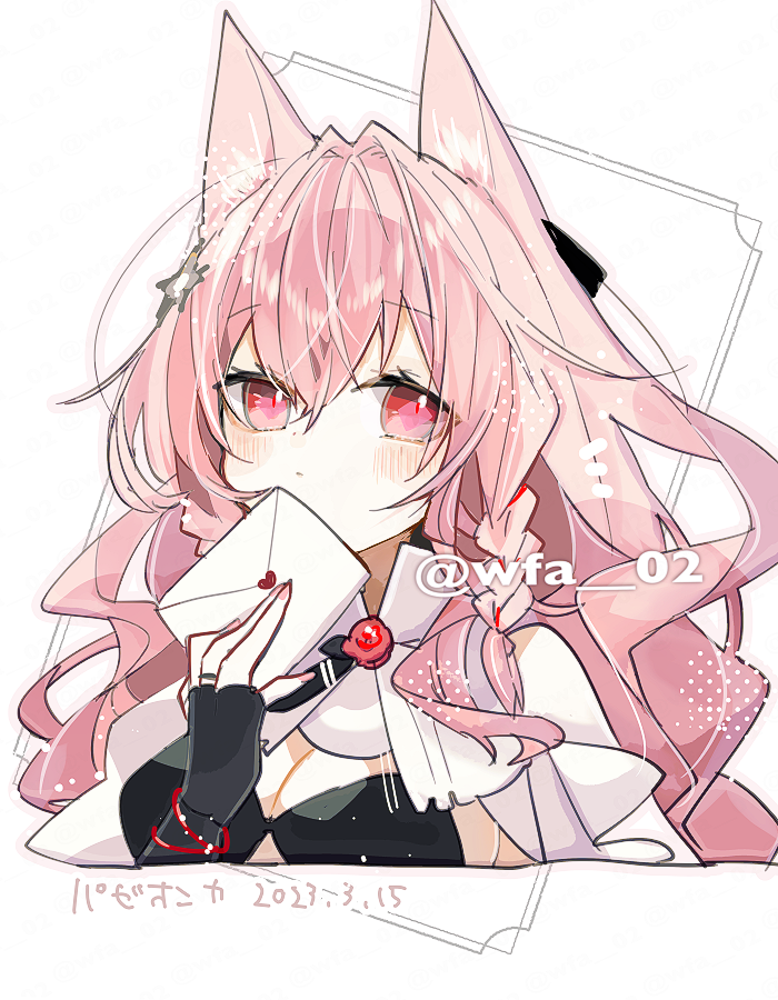 明日方舟、鸿雪 (明日方舟) 1名女孩 兽耳 黑色文胸 黑色手套 脸红