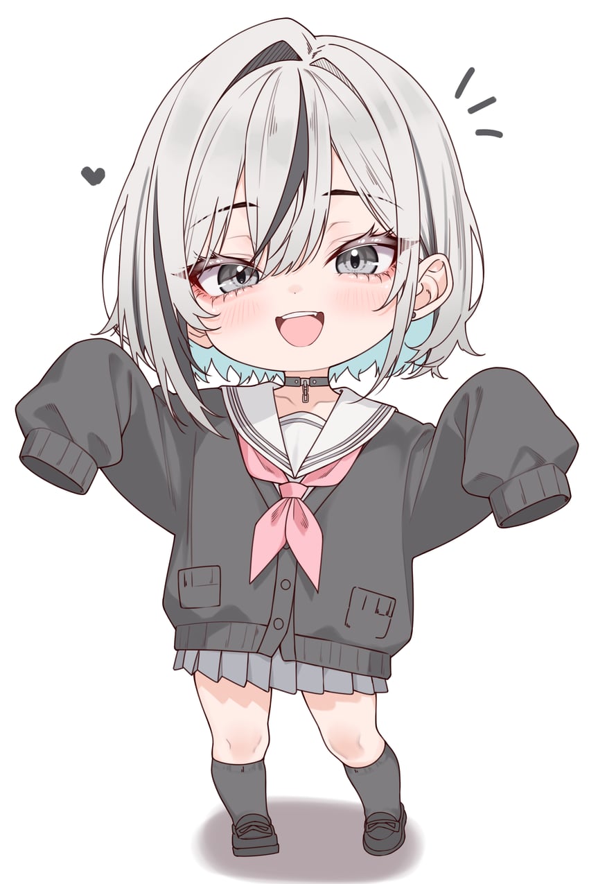 原创、白风夕爱 (天城大辅) 1名女孩 黑色针织衫 黑色项圈 黑发 黑鞋