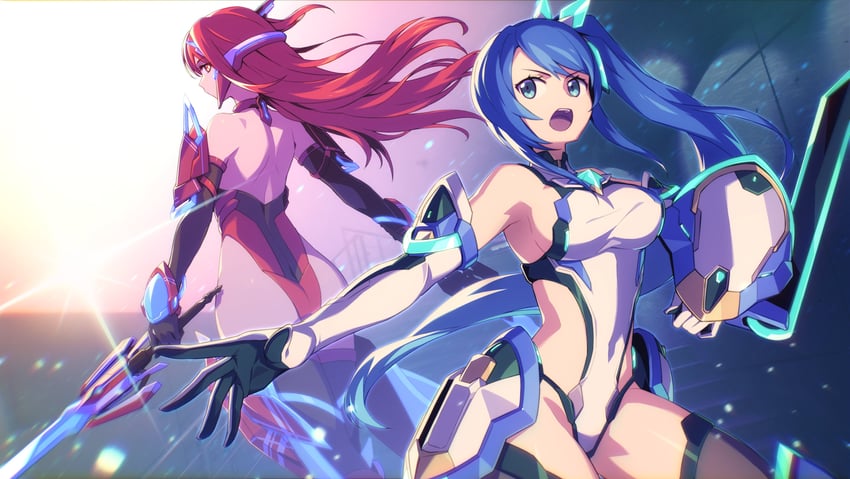 原创、Alyssa (Specktech)、ruby (specktech) 2名女孩 屁股 背影 黑色手套 蓝眼