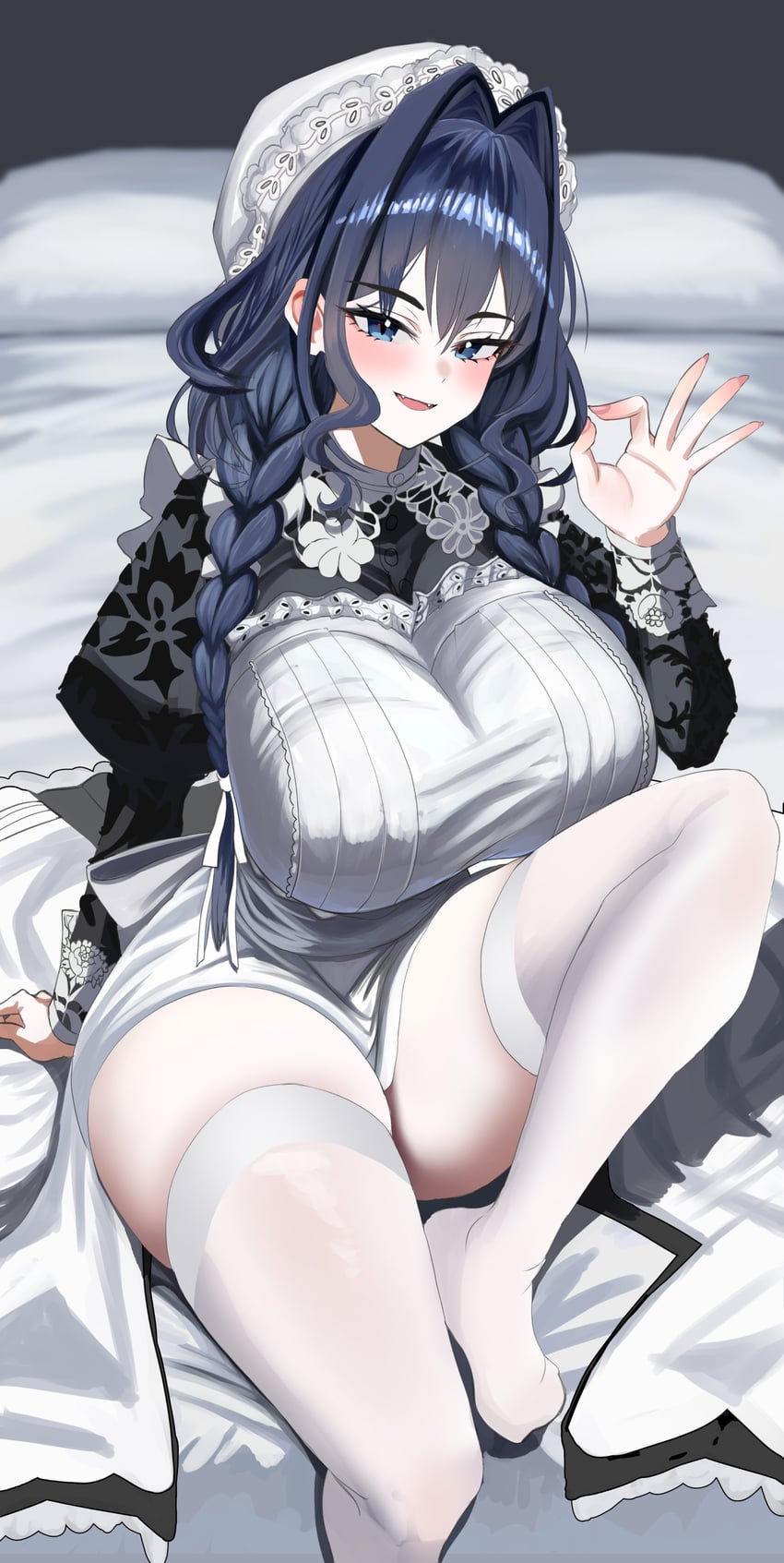Hololive、Hololive英语、议会 (Kronii) 1名女孩 围裙 蓝眼 蓝发 辫子