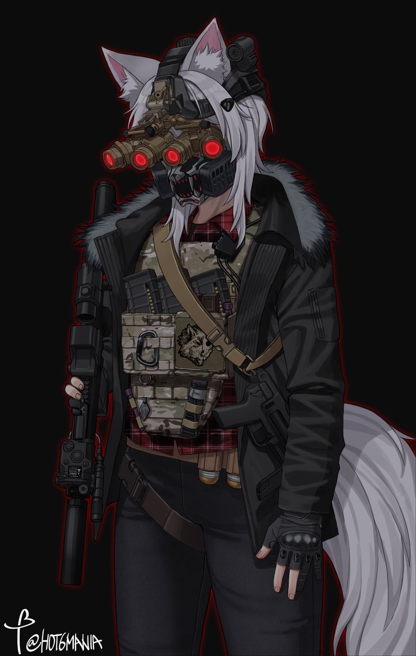 原创 1名女孩 兽耳 AR-15 作者名 突击步枪