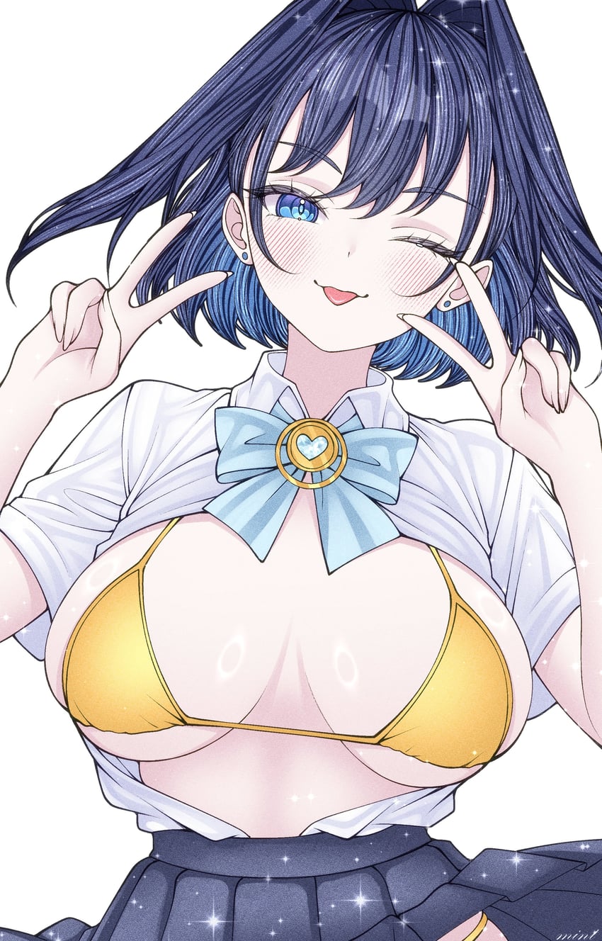 Hololive、Hololive英语、议会 (Kronii) 1名女孩 替换服装 比基尼 蓝眼 蓝发