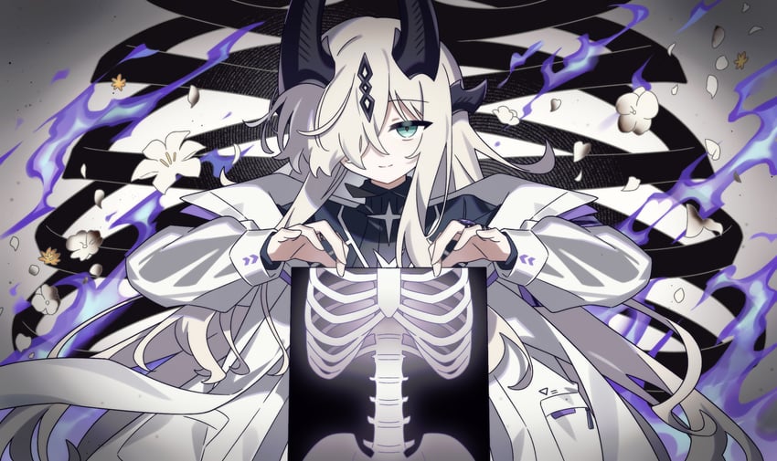 明日方舟、乙女解剖 (Vocaloid)、止颂 (明日方舟) 1名女孩 金发 蓝眼 骨头 龙娘