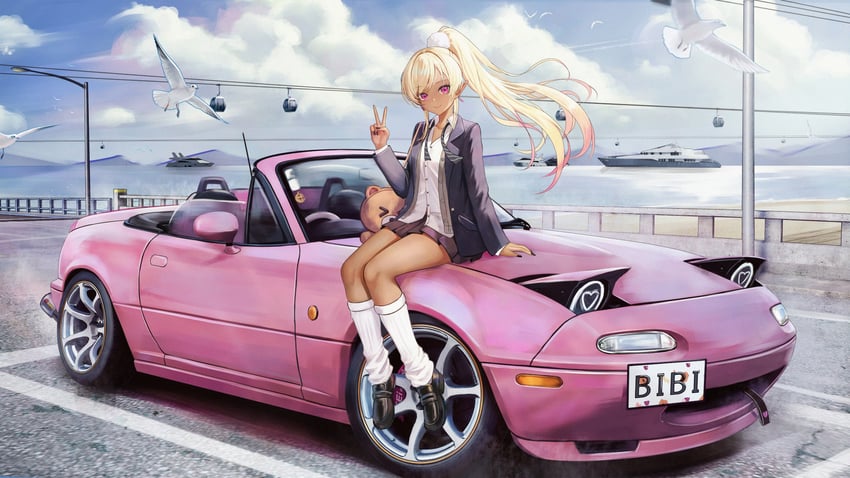 原创 1名女孩 海滩 鸟 金发 船