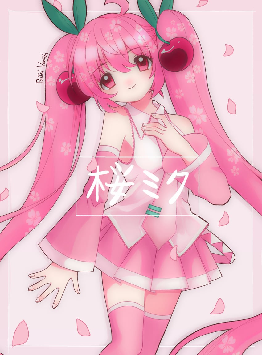 VOCALOID、初音未来、樱花未来 1名女孩 呆毛 作者名 靴子 樱桃