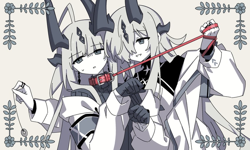 明日方舟、dandan inu ni naru (mass)、止颂 (明日方舟) 2名女孩 动物项圈 臂章 乳房 项圈