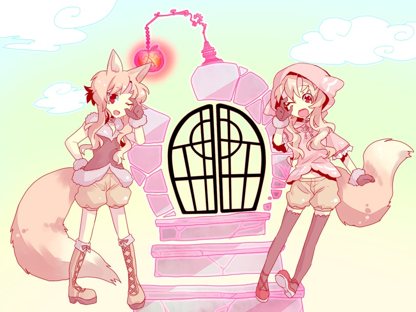 UTAU、樱花巫女 2名女孩 兽耳 黑色过膝袜 靴子 棕发