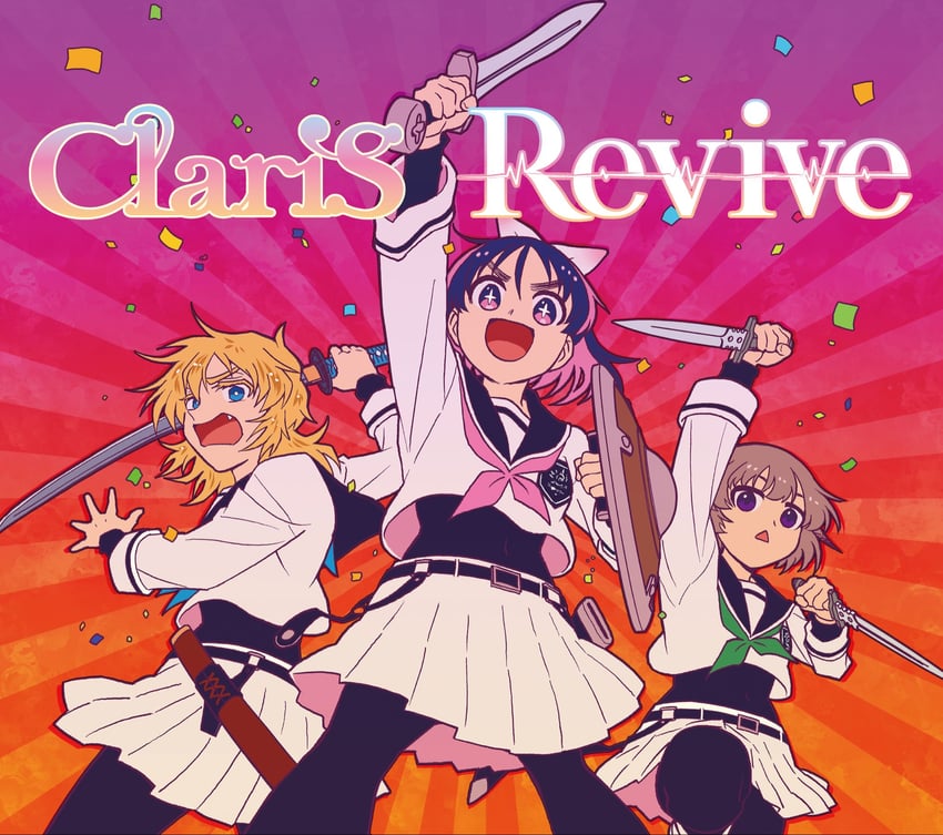 ClariS (组合)、勇者的败类、院道雪音 +_+ 3人女子 专辑封面 举手 金发