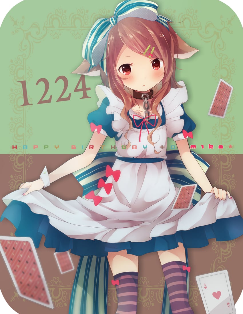 UTAU、樱花巫女 1名女孩 兽耳 围裙 蓝色连衣裙 蝴蝶结