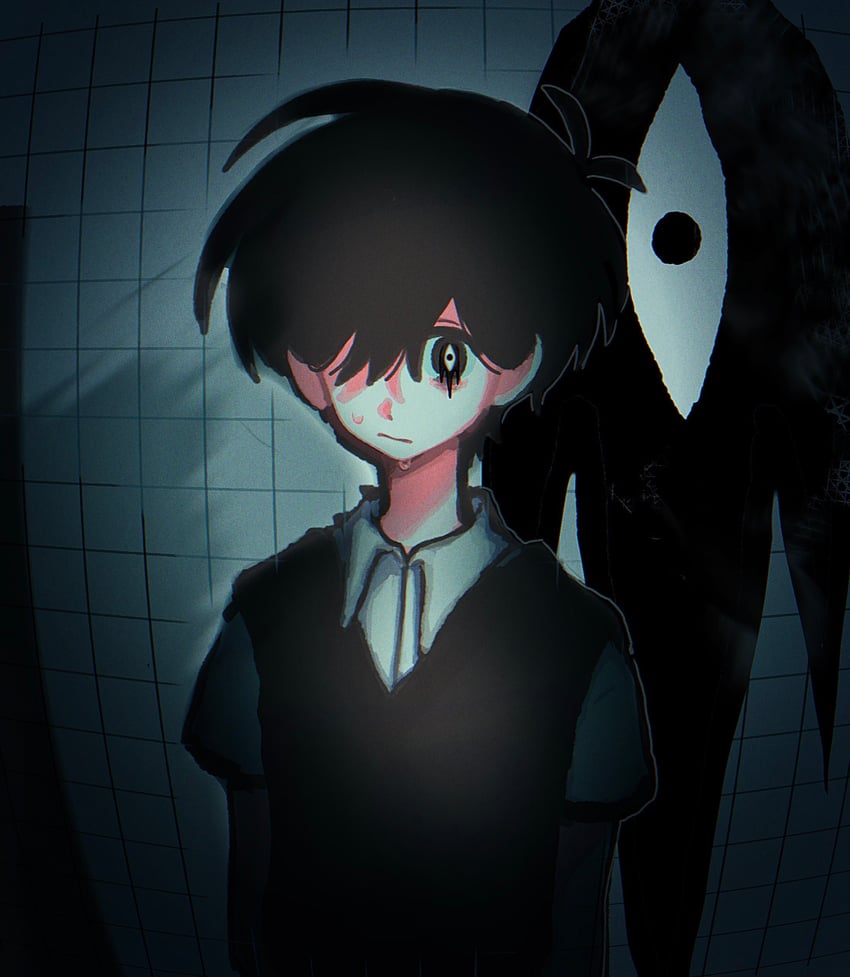 OMORI、Something (Omori)、Sunny (OMORI) 1名男孩 呆毛 黑色毛衣背心 闭嘴 有领衬衫